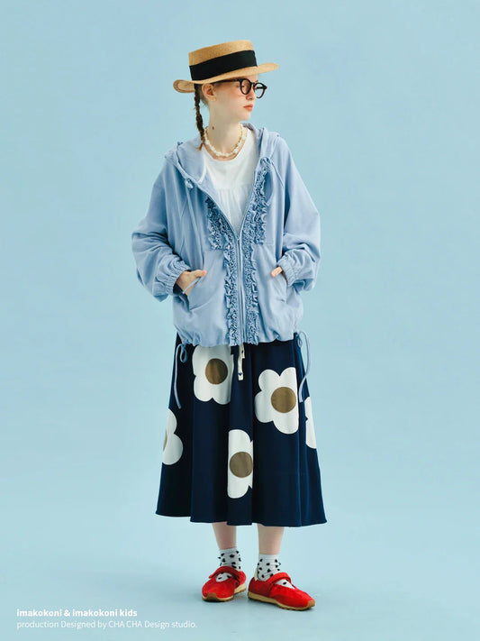 Blue dress 2025 Spring Japanese Art Commuter Knitted Plush Flower Half length Skirt 255008