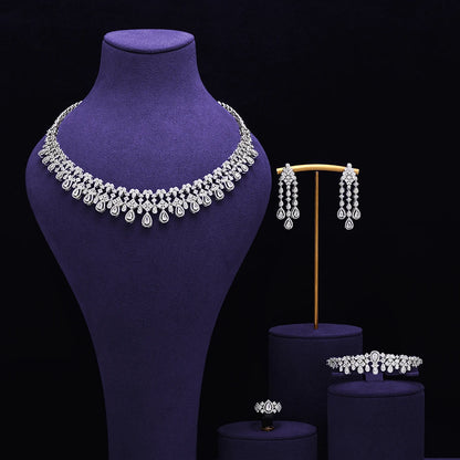 Bridal Zirconia Full Jewelry Set for Ladies Party Luxury Dubai Nigeria CZ Crystal Wedding Necklace Set