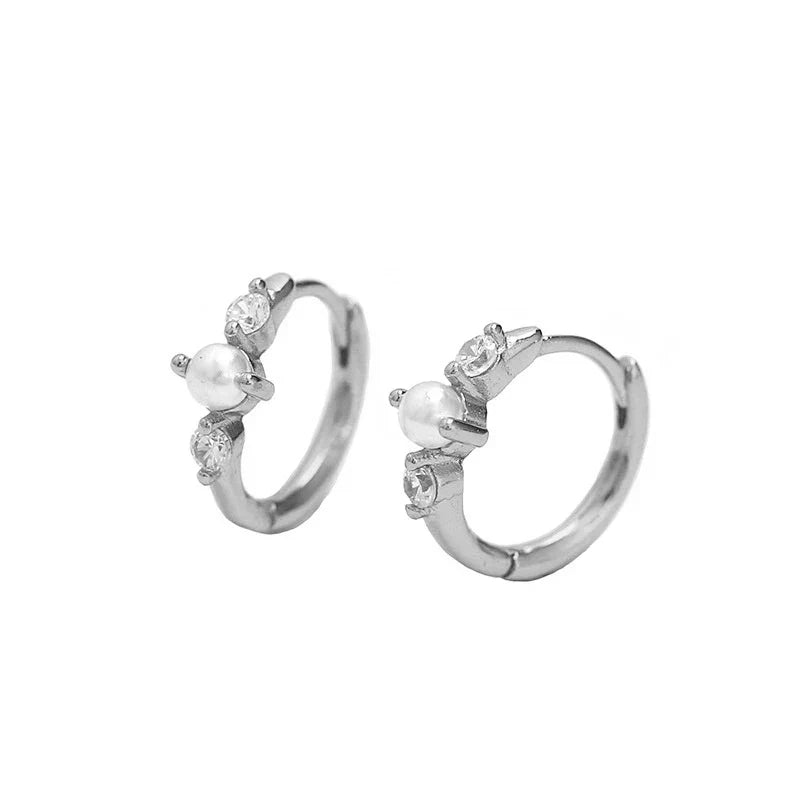 925 Sterling Silver Simple Fashion Synthetic Pearl Ear Buckle Bohemian Hoop Earrings for Women Luxury Fine Jewelry Gift