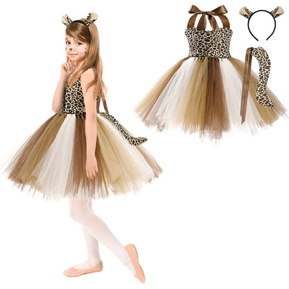 Novo Conjunto de Saia de Tule Roupa Infantil Cos Animal Alce Roupa de Halloween Vestido de Gatinho de Malha para Meninas Vestido para Apresentação Escolar