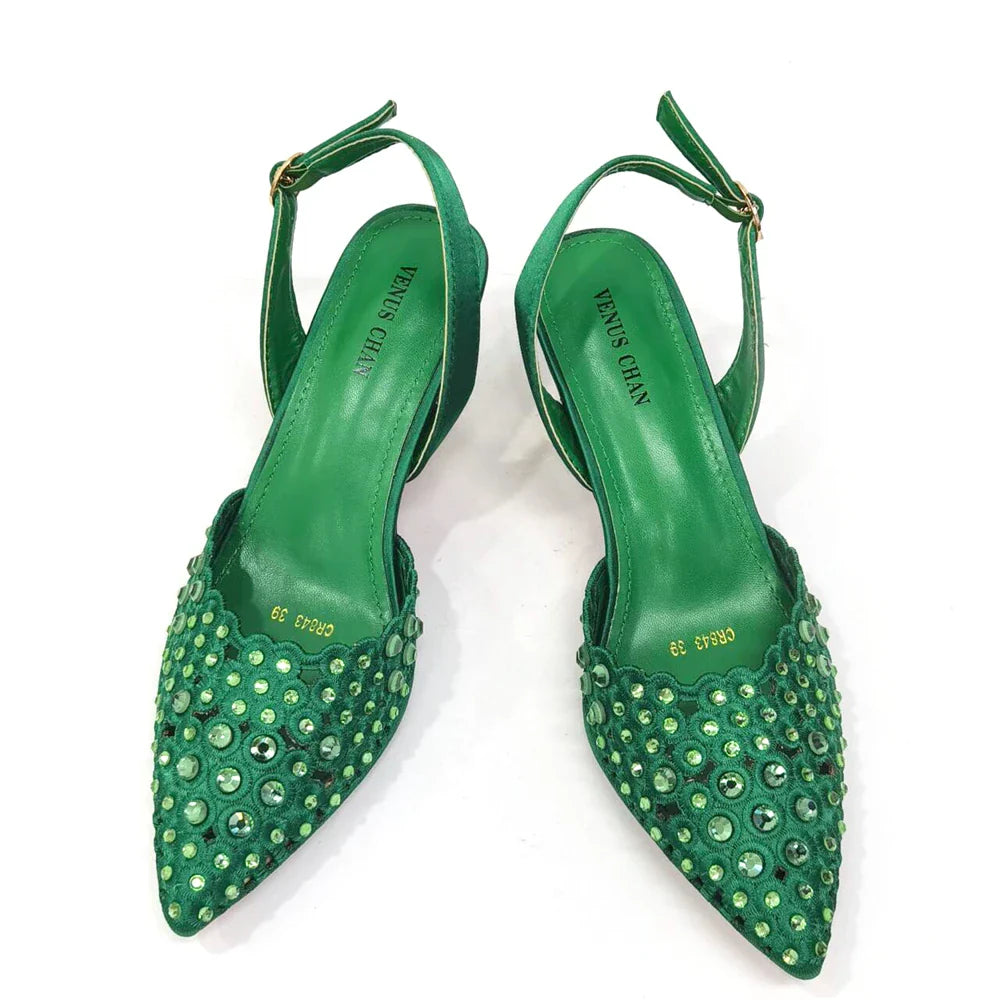 Latest High Heel Gold Color Atmospheric Luxury Pattern With Rhinestones Party Ladies Shoes And Bag Set