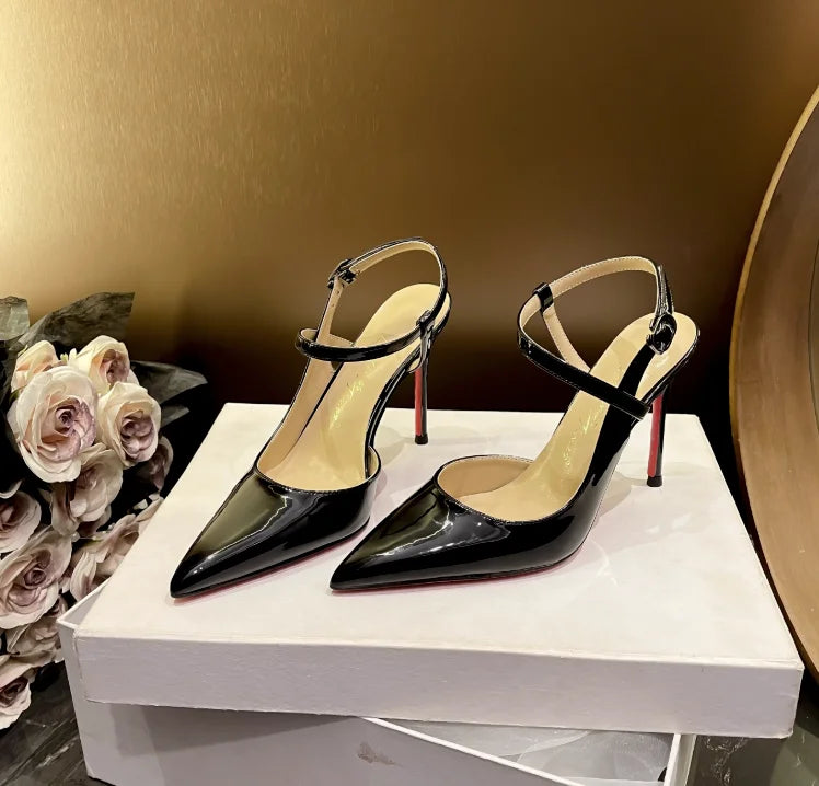 2025New summer and autumn black 12cm lace up high-heeled sandals with sexy slim heels and pointed  stylish single shoes