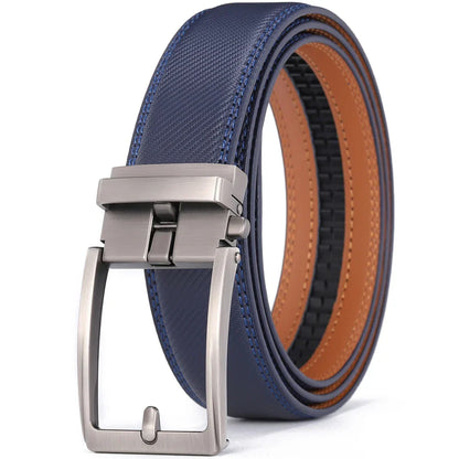 Click Belts for Men Luxury Brand Designer Fashion Automatic Buckle Genuine Leather Men's Belt Male Jeans Waist Strap Blue 3.5 cm