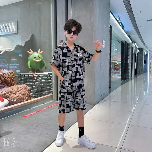 2026 Boys 2-11 Years Summer Chiffon Polo Shirt & Pants 2Pcs Set Korean Style Casual Streetwear Kids Active Outfits