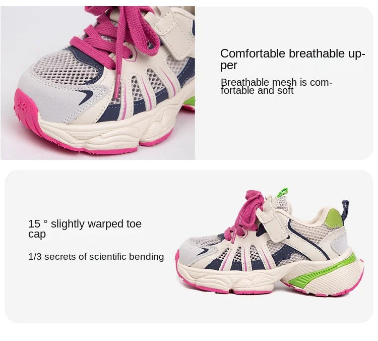 Spring and Autumn Children Sports Shoes Unisex Kids Sneakers Mesh Upper Breathable Basketball Shoes Tennis Casual Flats Footwear