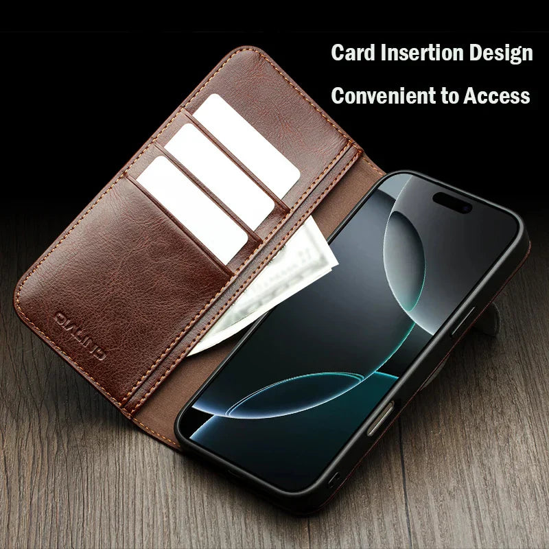 Case for iPhone 17 Pro Max Luxury Ultra Slim Handmade Genuine Leather Wallet Card Slot Flip Cover for iPhone 17 Pro/Air