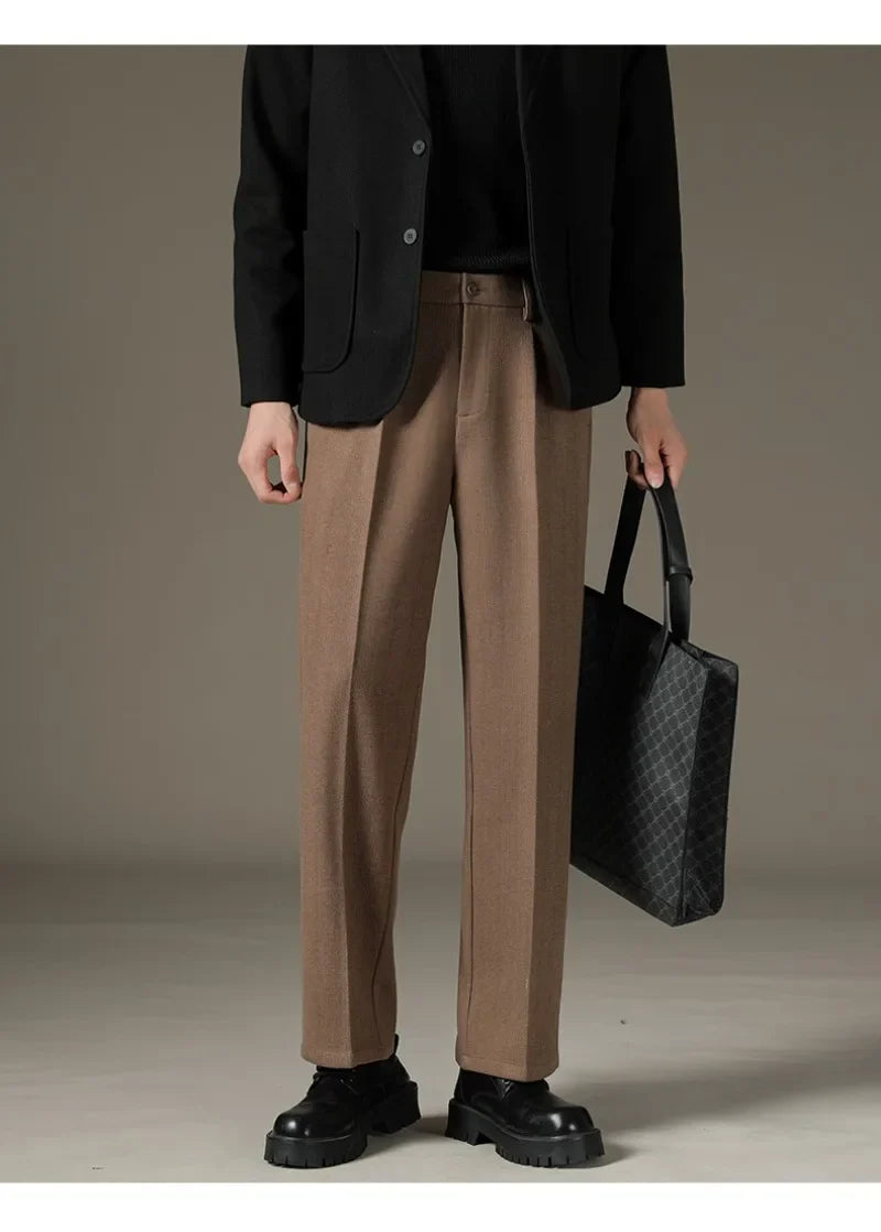 Men's Casual Straight-Leg Wool Trousers - American Style Commuting Pants Perfect for Fall/Winter 28-38