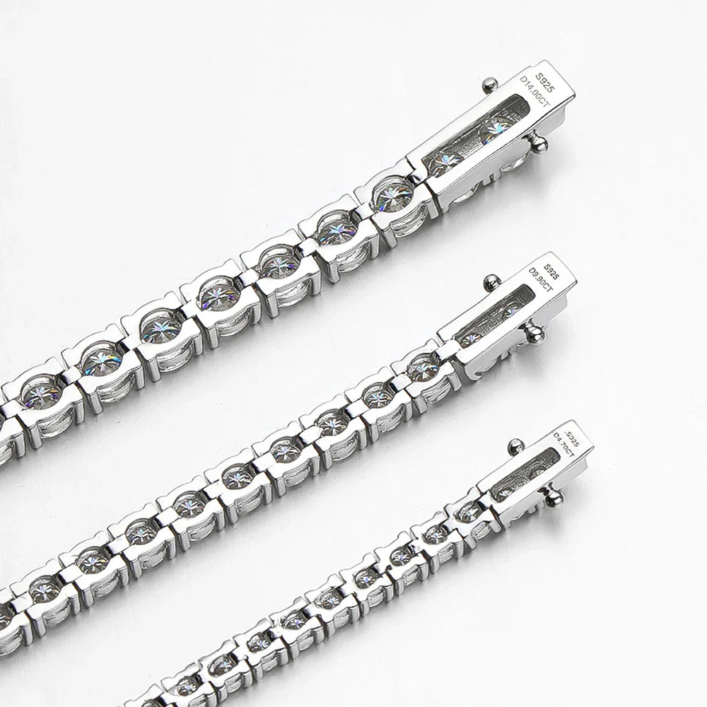 2mm 2.5mm 3mm 4mm 5mm Moissanite Tennis Bracelet for Women Men 100% S925 Sterling Silver Hidden Spring Lock Bracelet Plated 18K