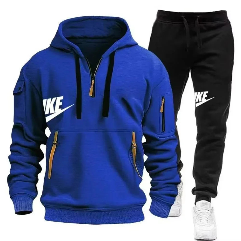 2025 New men's autumn and winter set: Multi-pocket hoodie + sport long pants set, casual men's wear, sportswear and warm set