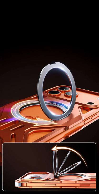 Metal Hollow Heat Dissipation Case For iPhone 17 Pro Max Magnetic Aluminum Alloy 360 Rotating Ring Holder Bracket Stand Cover