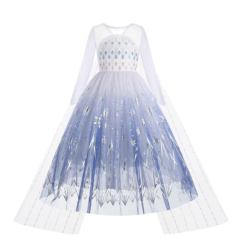 Holiday Party Birthday Gift Girls Cosplay Elsa White Snow Moana Princess Dress Summer Casual Dress + Accessories Set