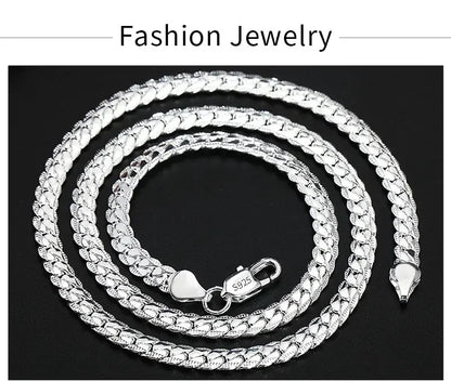 Hot sale Fine 925 Sterling Silver 5MM 18K Gold Full Sideways Chain Necklace For Woman Men Fashion Wedding Engagement Jewelry