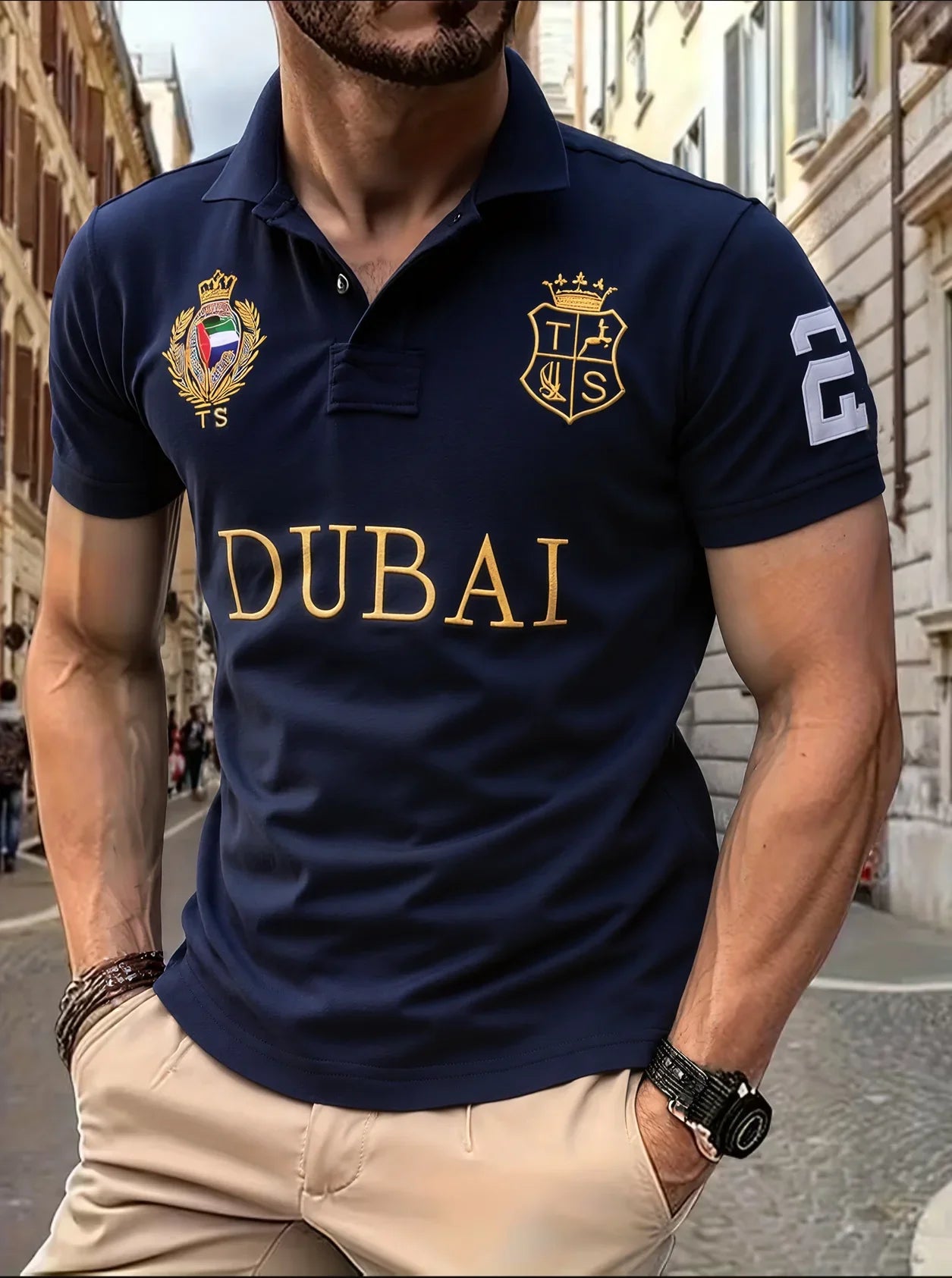 Men's polo shirt UAE Dubai short Royal casual  sport party high-end cotton embroidery luxury contrast color original design