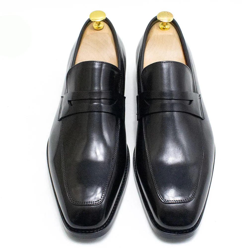 Men's Genuine Leather Penny Loafers Italian Design Luxury Classic Wedding Formal Office Business Dress Shoes