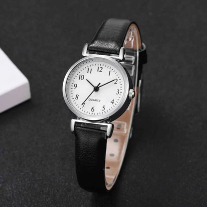 2PCS Fashion Women Quartz Watches Set Simple Small Dial Leather Strap Watch for Girls Reloj Mujer（Without Box）