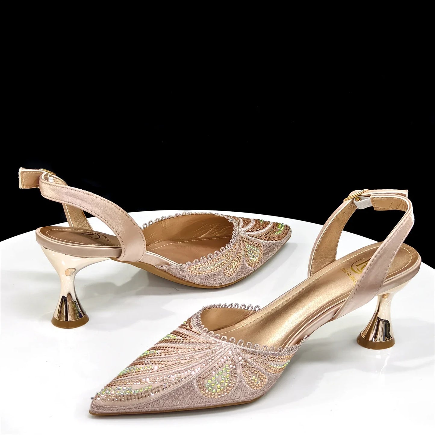 New Green Colour Pointed-Toe Diamond-Studded Party Women's High Heels Gorgeous Parties Shoes and Bag to Match