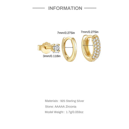 CANNER Set Double Layer Smooth Classic Hoop Earrings For Women 925 Sterling Silver Ins Flower Color Zircon Earrings Fine Jewelry