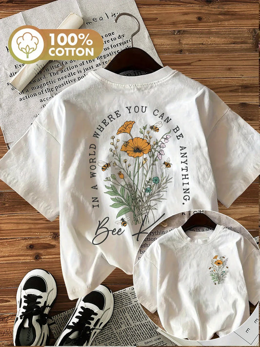 Summer Beautiful Flowers Prints T-Shirts Womens Cotton Oversized T Shirts Basic O-Neck Short Sleeve Tops Casual Woman Clothes
