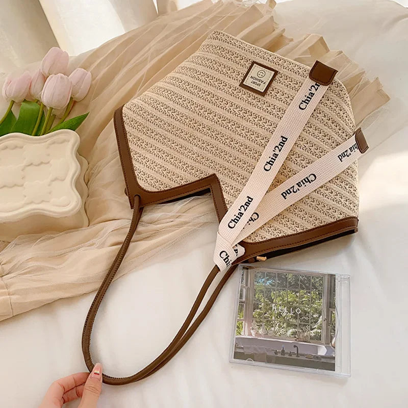 Straw Leisure Capacity Beach Shoulder Bag Retro Handmade Woven Shoulder Bag Summer Leisure Bag Commuting Women's Handbag