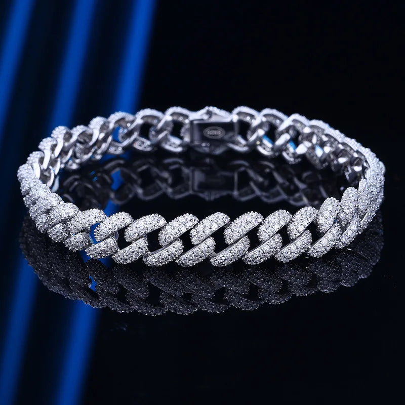 S925 Sterling Silver Plated 18K Gold Cuban Bracelet for Women Men High Carbon Zircon Diamond Bracelets Hip Hop Link Chain