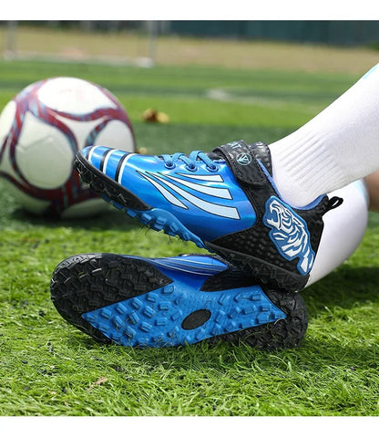 Fashion Gold Children's Football Shoes Outdoor Non-slip Turf Soccer Shoes Kids HOOK&LOOP Low-cut Sports Sneakers Child Trainers