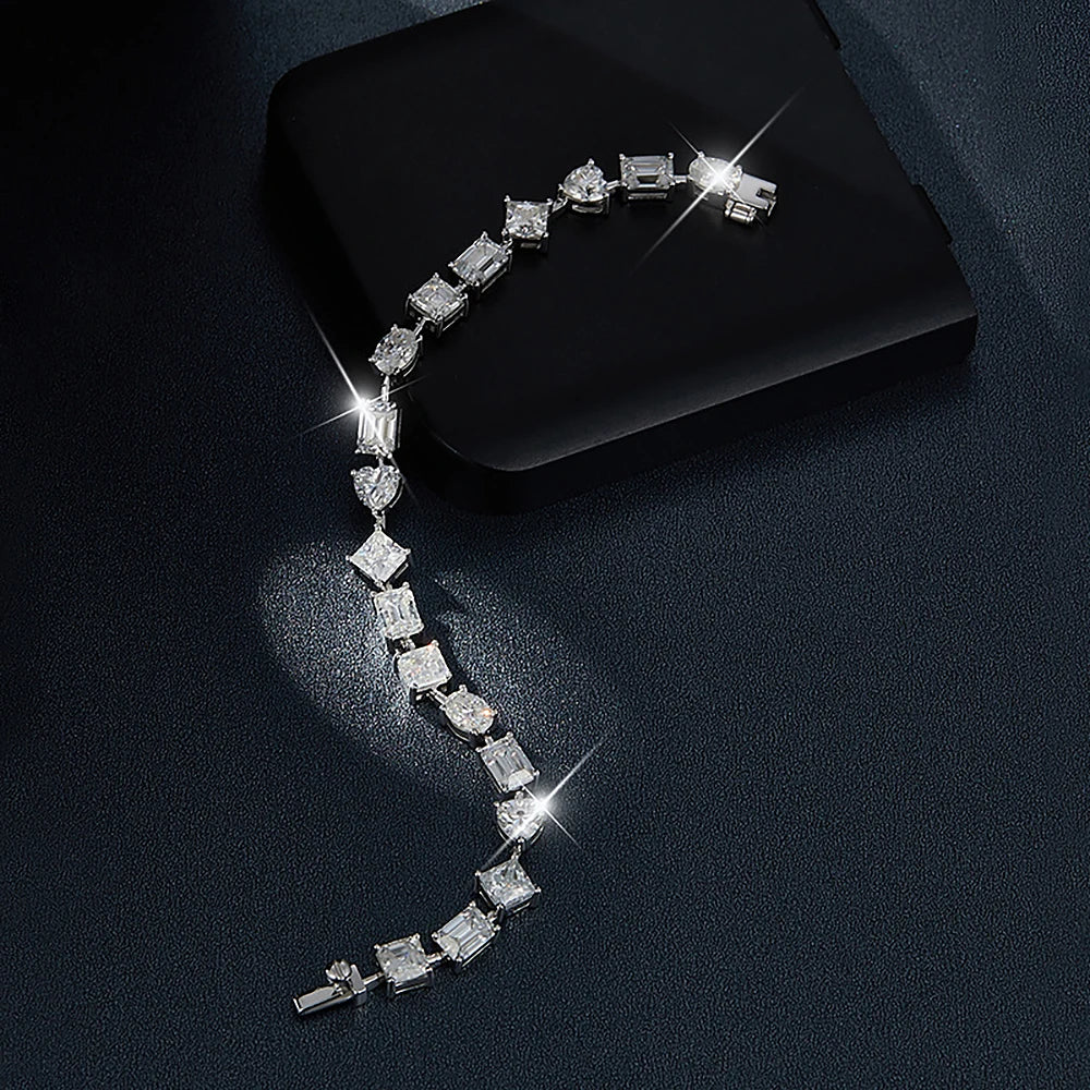 Irregular Full Moissanite Diamonds Bracelets for Women Princess Square Heart Emerald Cut Oval Shape Diamonds 925 Silver Bracelet