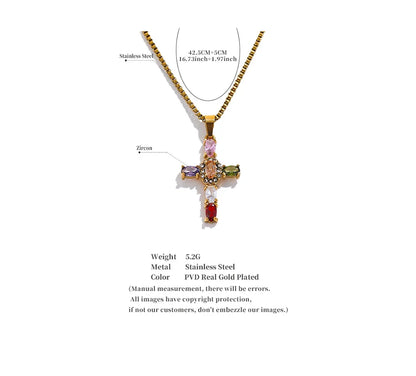 Delicate Colorful Bling Cubic Zirconia Cross Pendant Stainless Steel Luxury Necklace High-Grade Fashion Shiny Jewelry Gift