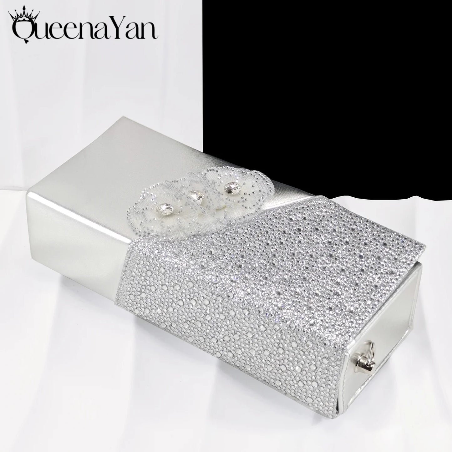 Elegant Silver Pointed-Toe High Heels Shoes with Diamond Accents & Matching Bag - Ideal for Party Elegance