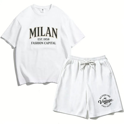 Summer Boys Cotton T-Shirt Shorts Set Casual Kids Milan Graphic Print Short Sleeve Suit Children's Outfit 2026 ML1