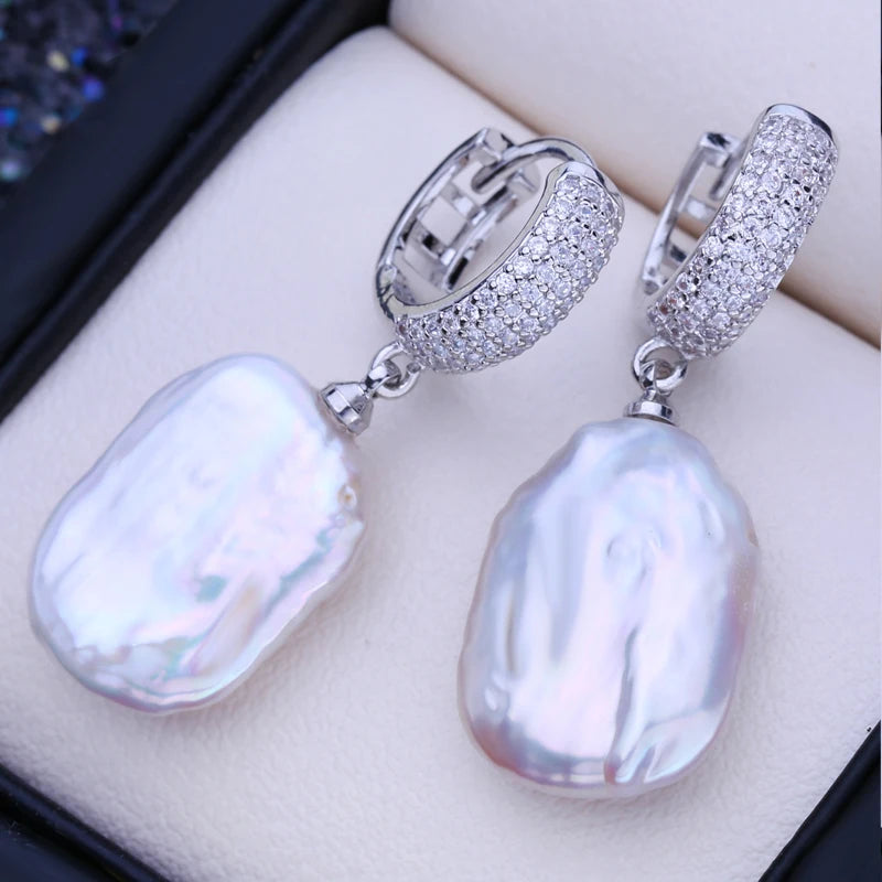 Natural Freshwater 12-16mm Big Baroque Pearl Drop Earrings 925 Sterling Silver Bridal Jewelry Gifts or Women Wholesale