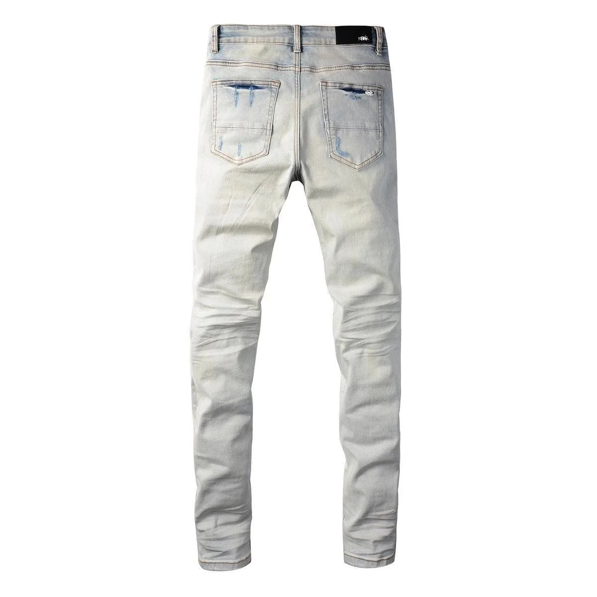 Calça Jeans Masculina de Cintura Reta Rasgada, Cor Sólida, Elástica, Respirável, Confortável e de Alta Qualidade, Nova Tendência Primavera Outono