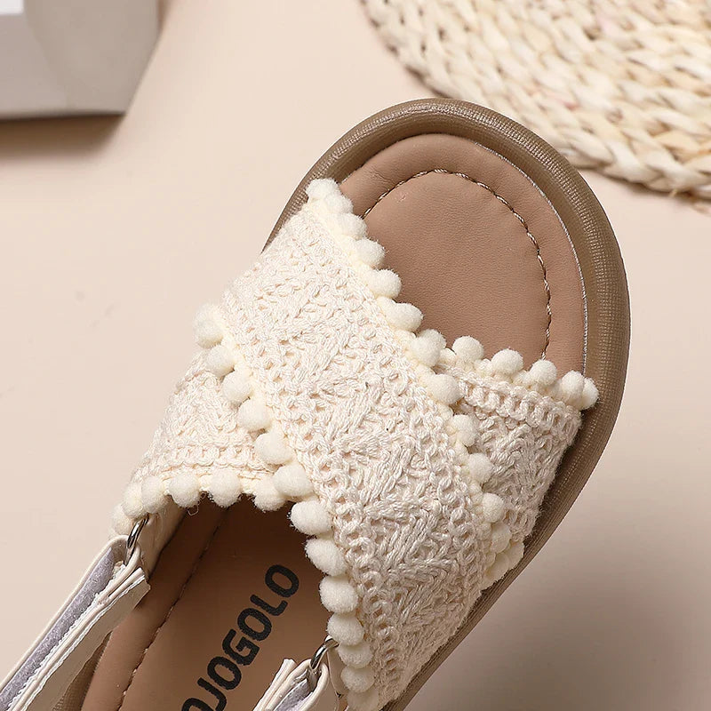 Girls Summer Beach Shoes Ethnic Style Kids Casual Sandals Soft Sole Fashion Children Retro Princess Shoes 2026 Summer New 21-37
