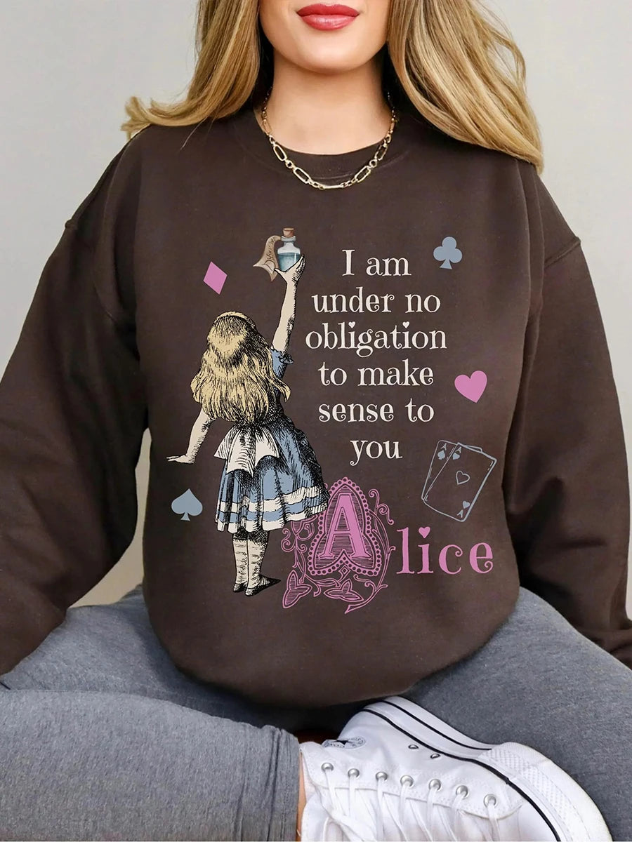 Alice in Wonderland Sweater Bookish Sweatshirt Alice in Wonderland Literary Comfort Fleece Sweatshirt Crewneck Y2K Streetwear