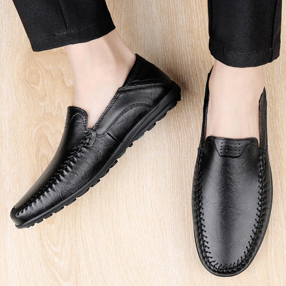 Sapatos Masculinos de Couro Genuíno Costurados Sem Deslize Loafer Feito à Mão Negócios Casamento Tamanhos Grandes Sapatos Formais Casuais para Homens