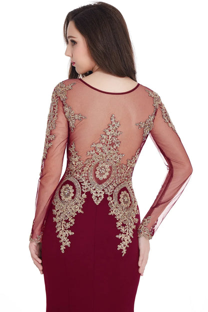 Prom Dresses Women Beading Long Sleeve Backless Elegant Lace Applique Formal Evening Party Gown For Bride Robe De Soirée