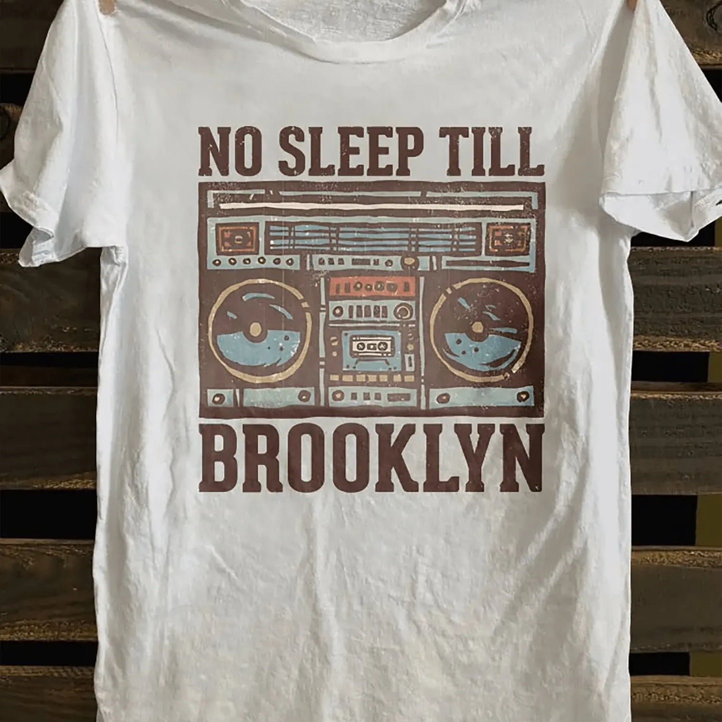 Men's Heavy 180g Pure Cotton T-shirt Retro Brooklyn Boombox Pattern Short Sleeve New York Street Style Retro Punk Rock Shirt