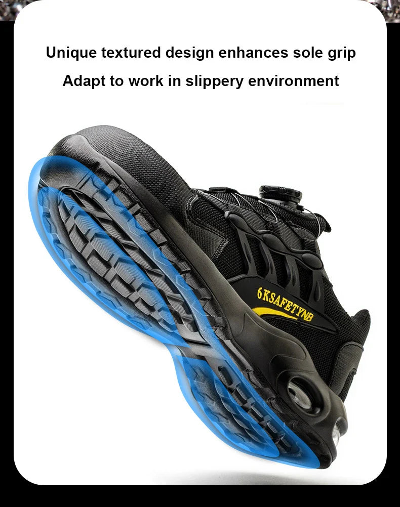 Men Safety Shoes Steel Toe Shoes Indestructible Shoes Lightweight Puncture Proof Work Boots Rotating Button Safety Shoes