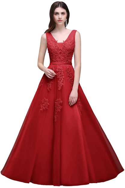 Gorgeous Pearl Pink Evening Dresses Illusion Strap Lace Appliques Square Neck V-Backless Gowns Slim A-Line Maxi Party Prom Dress