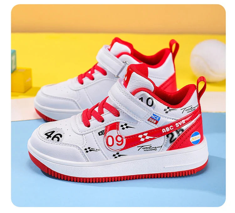 Cute girls and boys basketball shoes school activities children's casual shoes low-cut shoes autumn and winter new leather shoes