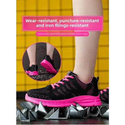 New Pink Work Shoes Women Work Sneakers Steel Toe Shoes Anti-smash Anti-puncture Safety Shoes Man Women Protective Shoes