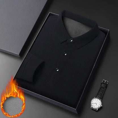 Waffle Fleece Thicken Fashion Polo Shirt Men Winter Warm Plush Business T-Shirt Tops Male Casual Button Lapel Long Sleeve Shirts