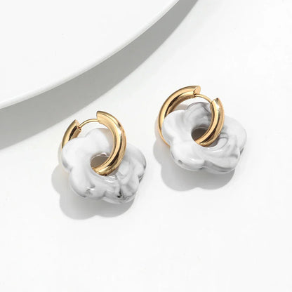 Colorful Flower Resin Acrylic Charms Earring Gold Color Circle Ear Buckle Hoop Earrings Fashion Jewelry for Women
