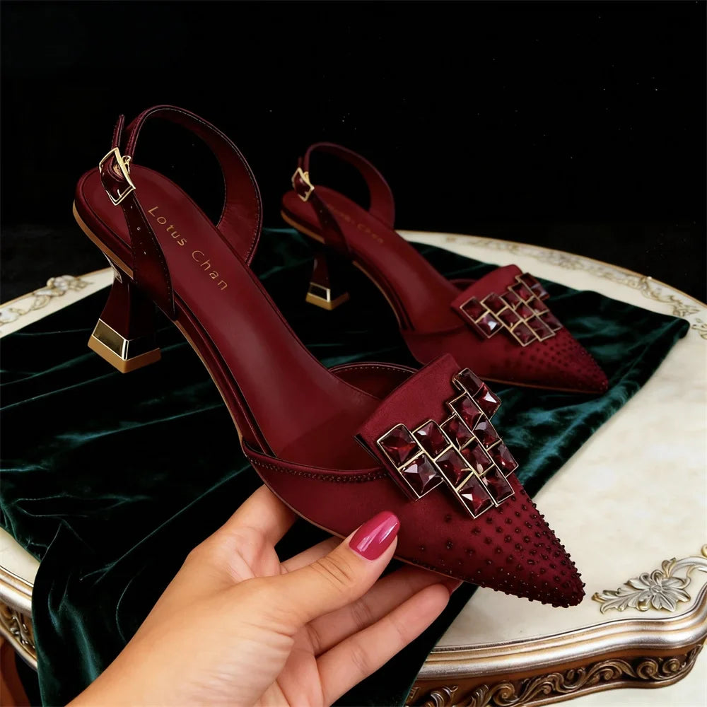 2026 High-heeled Sandals Rhinestone Embellished Pointed Toe Pumps for Women Wedding Party Dress Shoes