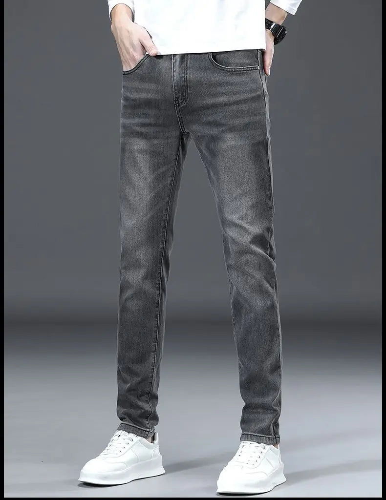 Men's Jeans Affordable Fashionable Elastic Slim Fit Light Straight-leg High-end Denim Long Pants Men's Trousers Denim Long Pants