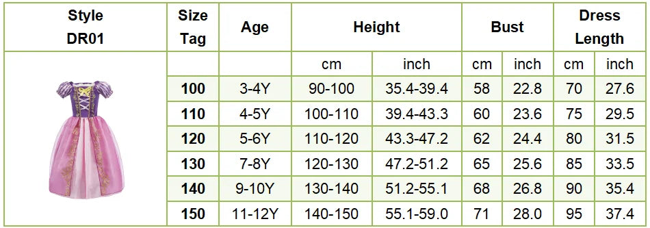 Children Princess Fancy Costume Girls New Rapunzel Anna Dress Kids Christmas Cosplay Belle Aurora Sofia Birthday Party Clothes