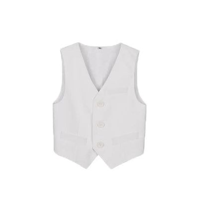 British Kids Summer White 3Pieces/Set Vest Pants Bowtie Photograph Suit Children Stage Performance Suit Boys Wedding Costume