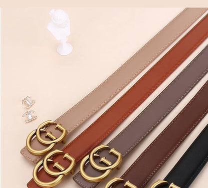 Women's leather belt with smooth buckle; simple and fashionable business belt for men; versatile belt for trousers