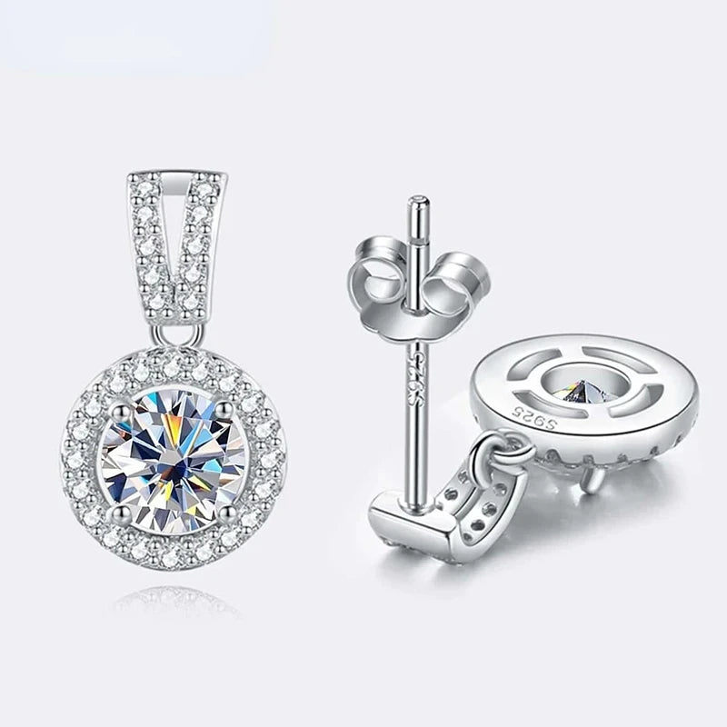 2ct total Moissanite Jewelry Set Sterling Silver 925 Necklace Earrings Fine Jewerly Wedding Set Pass Dismond Tester