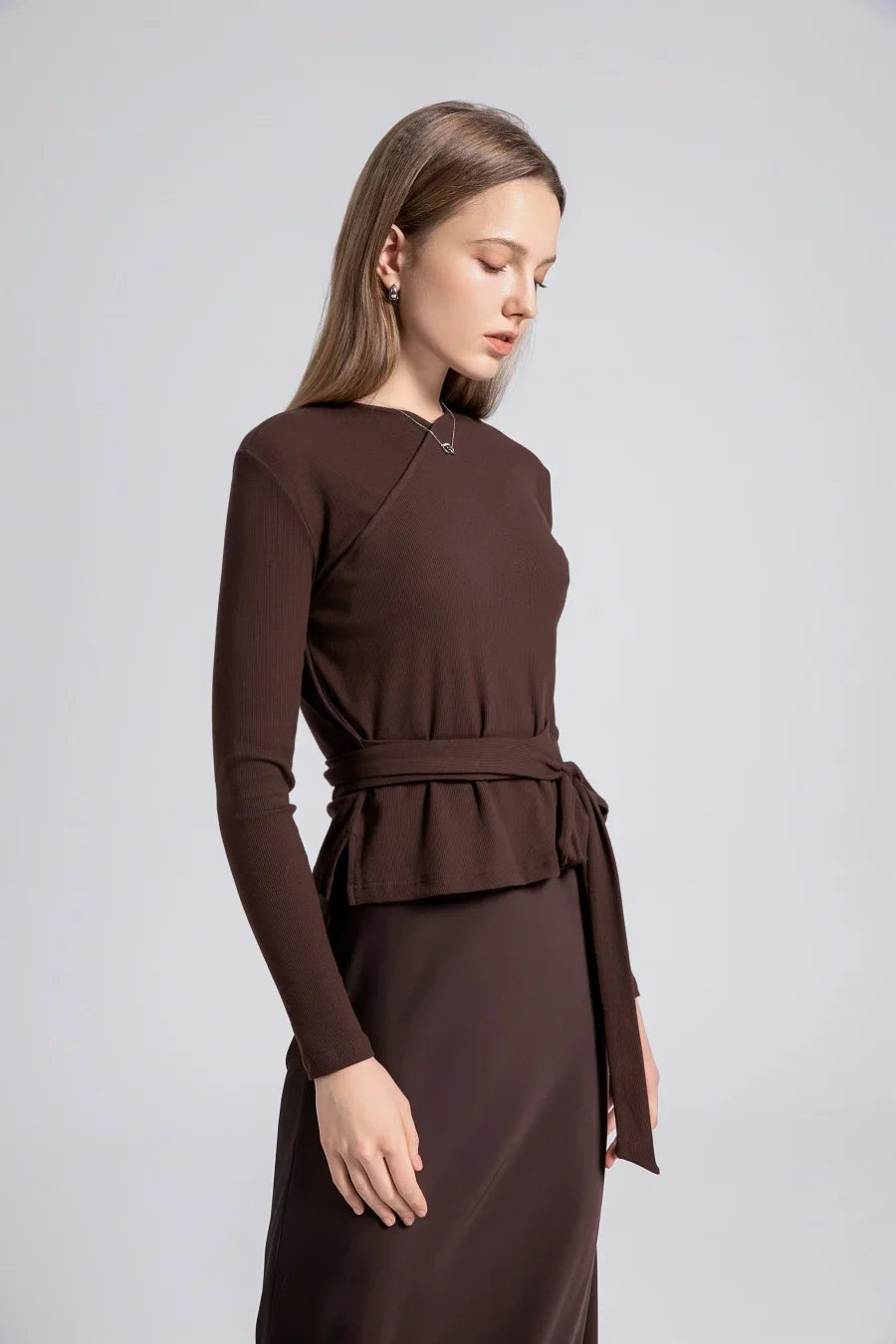 woman clothes thicken ribbing closed-fit wrap tops + Satin Adjustable straps dress (ship out in 1 day)