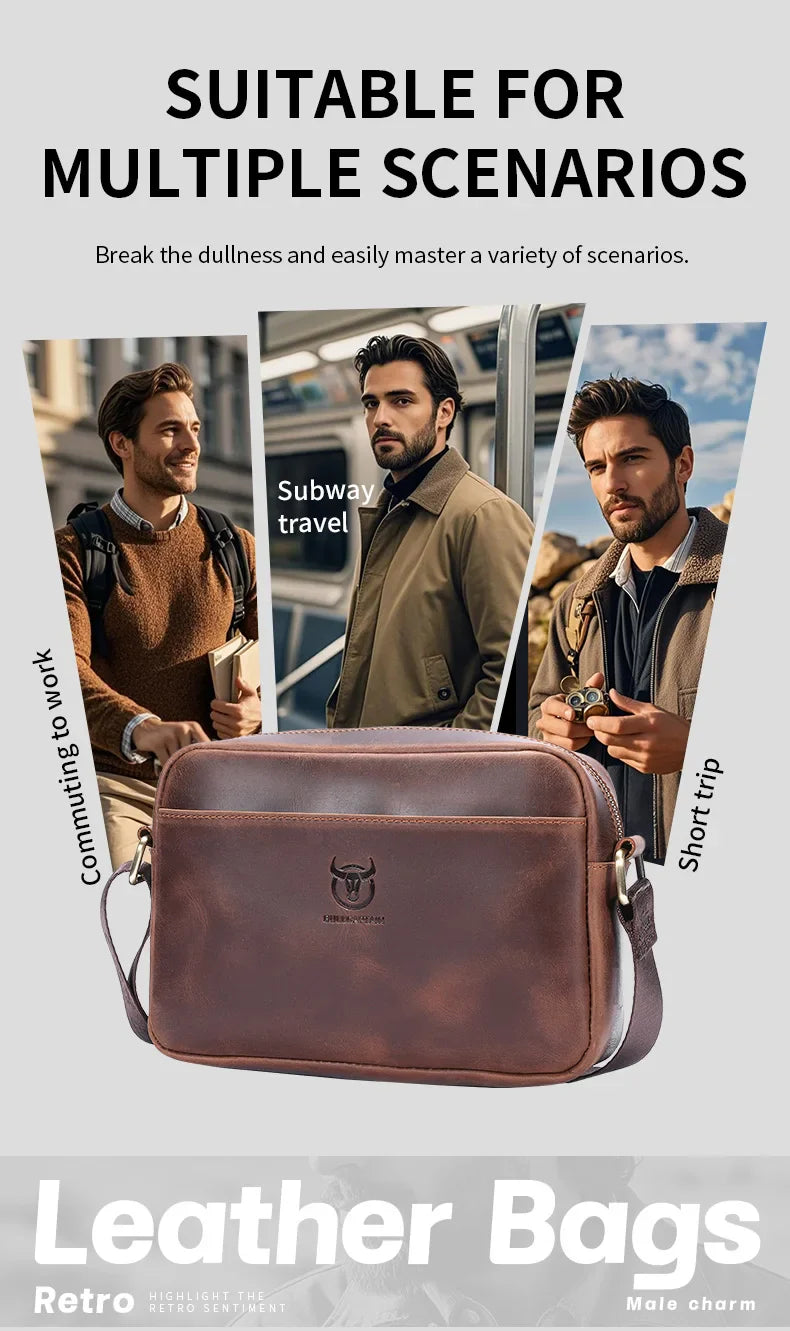 Crazy Horse Leather Men's Fashion Bag New Large-capacity Single Shoulder Cross-body Bag With Casual Men's Bag